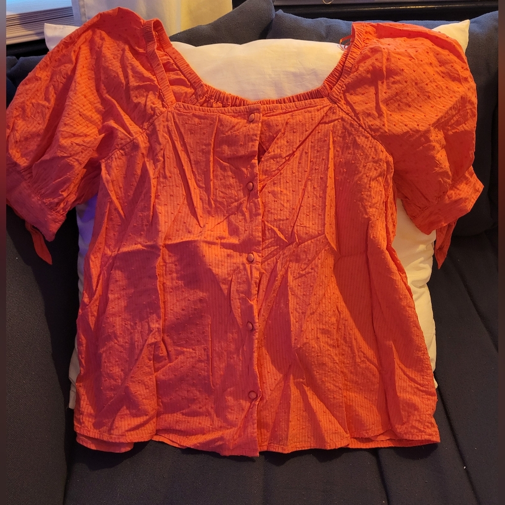 LC Lauren Conrad Orange Puff Sleeve Blouse